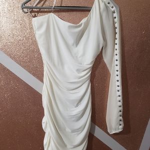 One sleeved mesh/studded dress